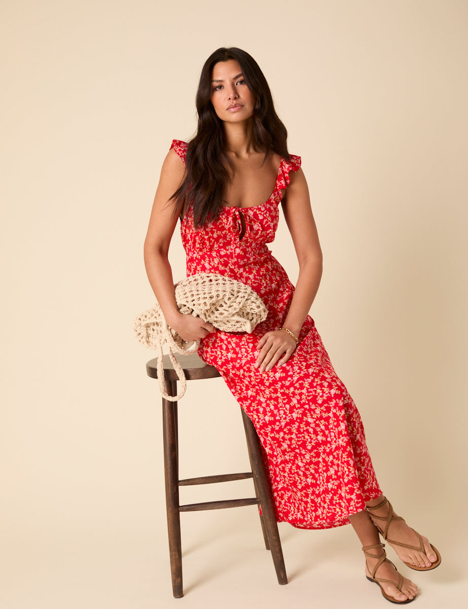 Secondary image of Poppy Delevingne Red Floral Laura Midi Dress