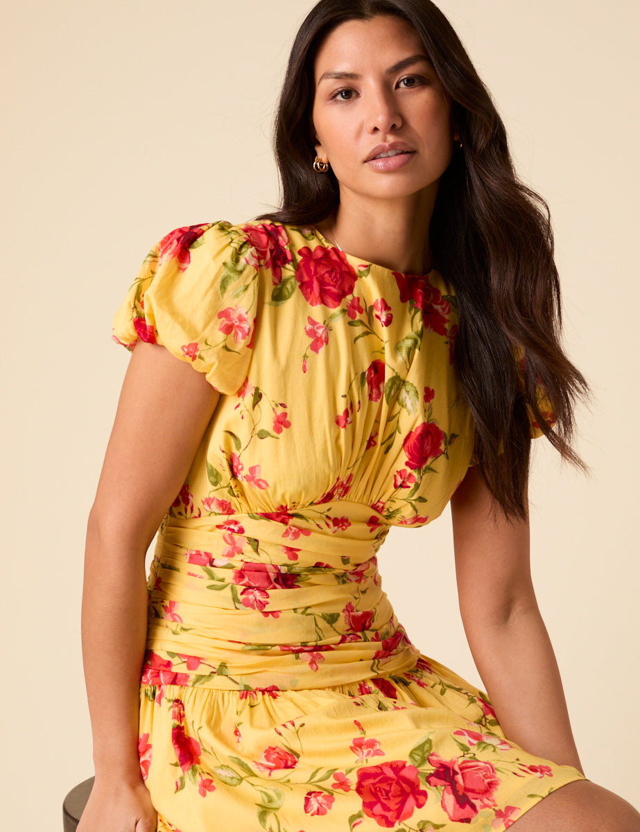Secondary image of Poppy Delevingne Yellow Floral Noa Mini Dress