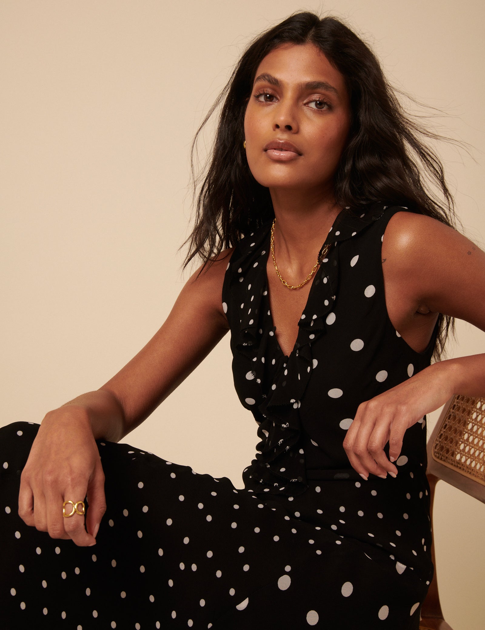 Secondary image of Poppy Delevingne Black Polka Dot Pandora Midi Dress